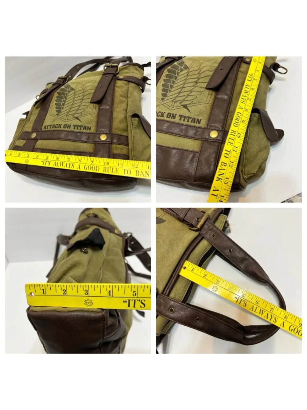 Attack On Titan Canvas Shoulder Tote Bag With Leather Straps & Anime Logo Design